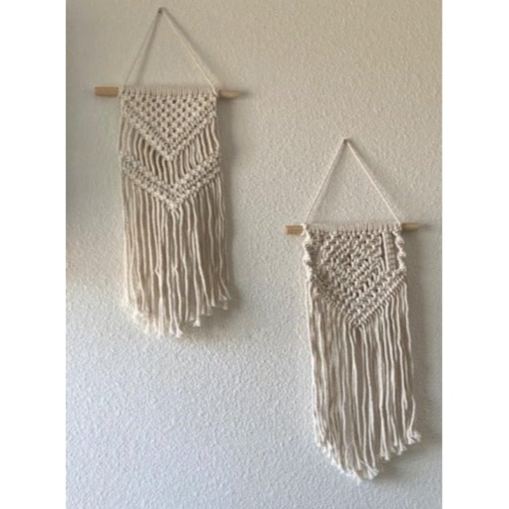 2 Pcs Macrame Wall Hanging Small Woven Tapestry Wall Art Decor